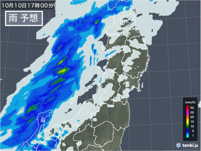 今夜　東北は広く雨