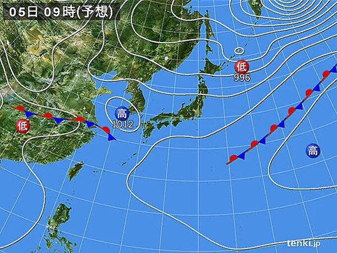 あす5日(月)日中は晴れて暑い　西から天気はゆっくり下り坂