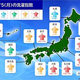 きょう5日(月)の洗濯指数　外干しできる所が多い　梅雨の晴れ間を有効に