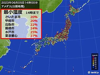 「記録的な大雨」から一転　空気カラカラ　東京は12日ぶり湿度20パーセント台
