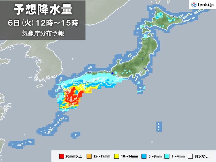 雨エリア広がる　九州は非常に激しい雨の恐れ