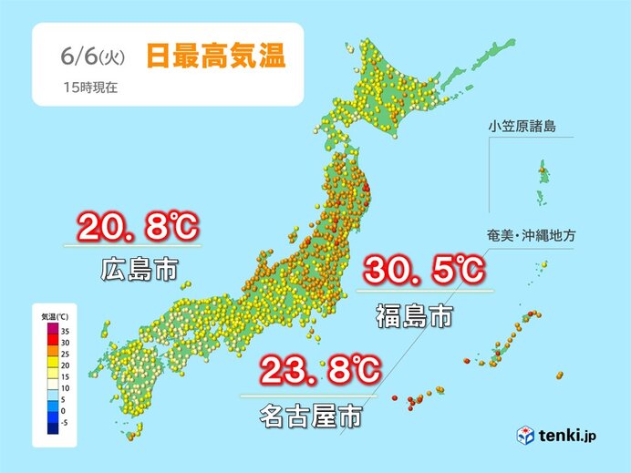 九州～東海は気温ダウン　東北は真夏日も　あすは九州～東海も暑く　熱中症に注意