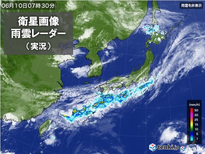九州南部・四国　発達した雨雲
