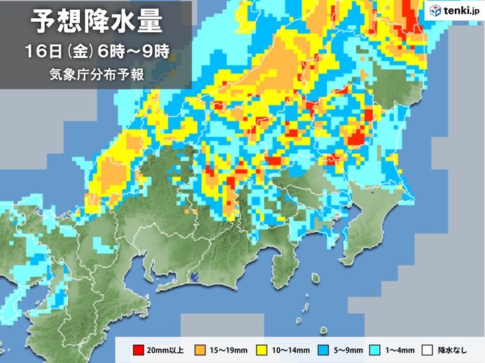 非常に激しい雨の降る所も