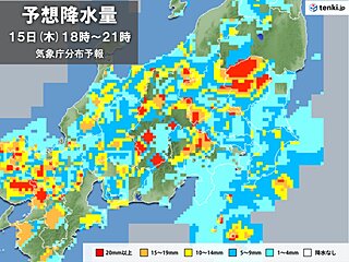 関東甲信　15日午後は雨や雷雨　内陸部で滝のような雨注意　都心も帰宅時間は雨具を