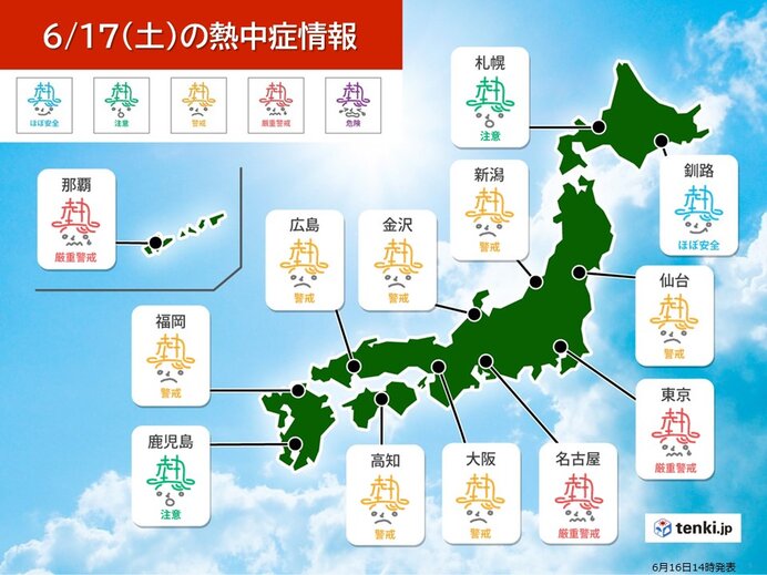熱中症情報　関東などは土日とも「厳重警戒」