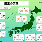 週末　沖縄と九州南部は雨　激しい雨も　九州北部～東北は梅雨の晴れ間　広く真夏日に