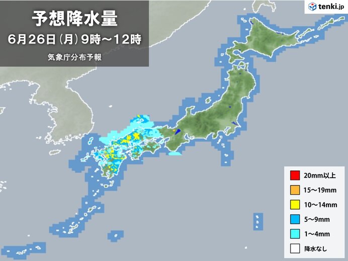 あす26日(月)　九州～中国・四国　断続的に雨　激しく降る所も