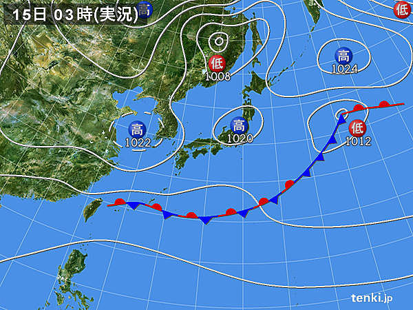15日　関東と東海は雲が主役　急な雨も