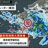 熊本県宇城市付近で1時間に約110ミリ「記録的短時間大雨情報」