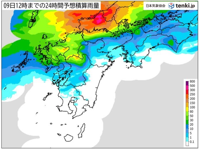 九州北部～北陸 24時間降水量が200ミリ以上の所も あす9日にかけ大雨の