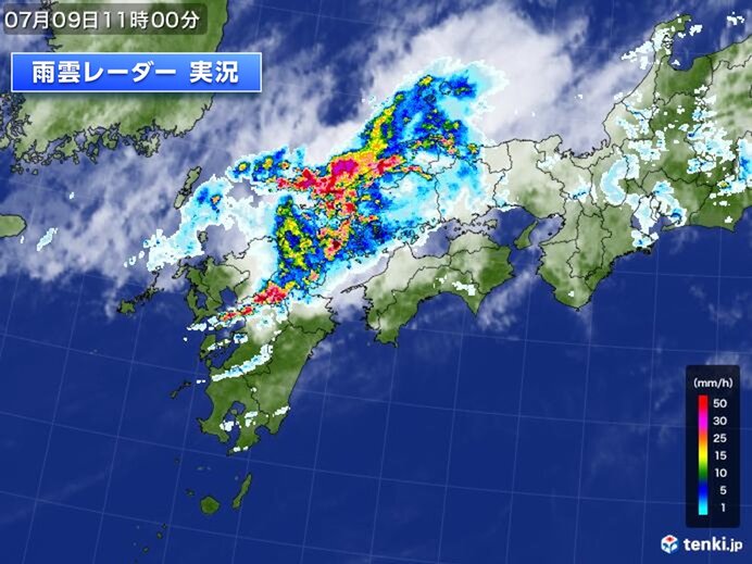 九州北部～中国地方に危険な雨雲　11日まで断続的に非常に激しい雨　大雨長引く恐れ