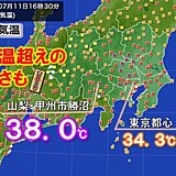 山梨県甲州市勝沼で38.0℃　体温超えの危険な暑さ　あすも関東甲信は災害級の暑さ