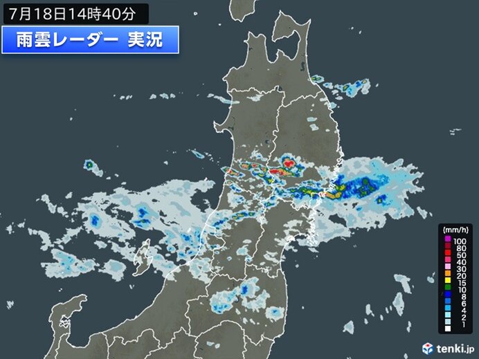 再び活発な雨雲　岩手県で1時間に40ミリ以上の激しい雨を観測