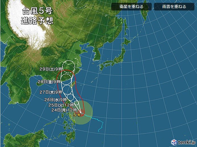台風5号　26日～27日頃に非常に強い勢力で沖縄地方に接近の恐れ