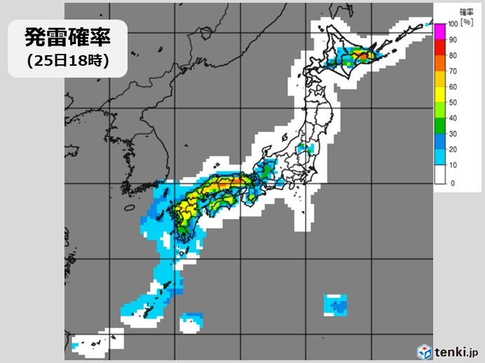 午後　西日本で局地的な激しい雷雨