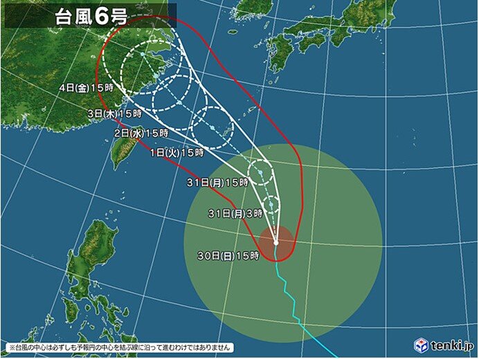 大型の台風6号　強い勢力になる予想　あす31日～8月1日に沖縄や奄美に接近へ