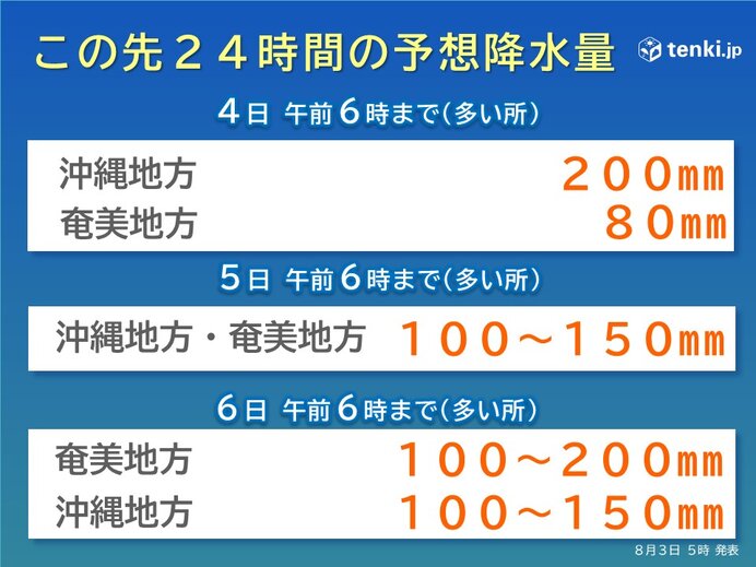 沖縄や奄美　大雨に警戒