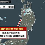 青森県で1時間に約90ミリ「記録的短時間大雨情報」