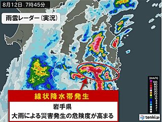 岩手県　「線状降水帯」発生中　災害発生の危険度が急激に高まる