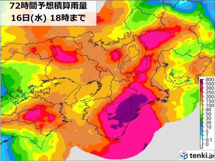 紀伊半島南東斜面では600ミリ超の大雨か　暴風にも厳重警戒