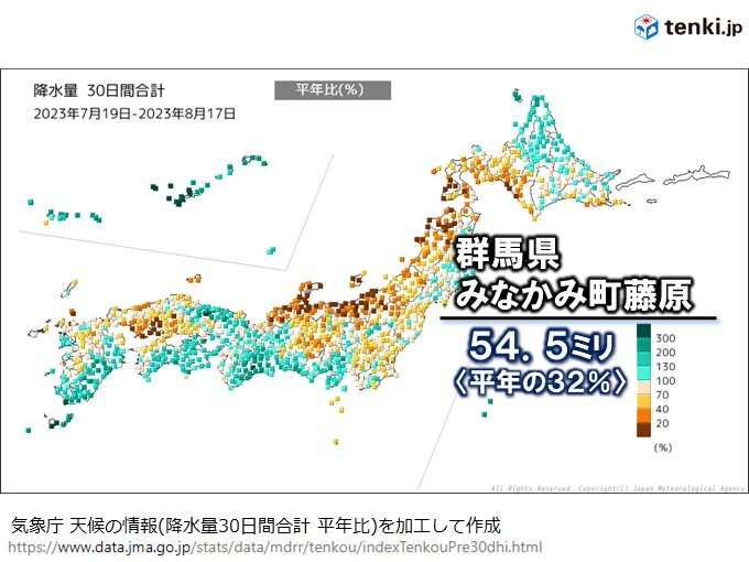 関東のダム水不足か　台風7号でまとまった雨ならず　降水量平年比が大幅に少ない所も