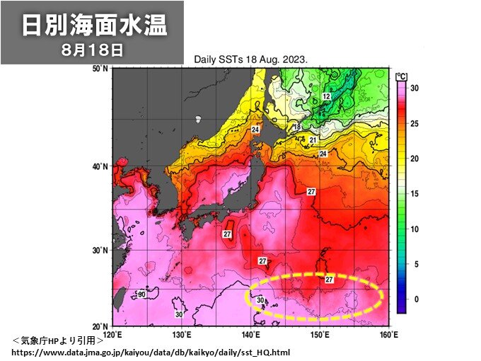 日本の南海上で雲が発達しやすい
