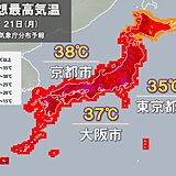 衰えぬ猛暑　きょう21日も危険な暑さ　体温超えの気温も　広く熱中症警戒アラート