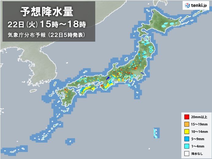 22日　天気急変に注意　西・東日本　熱帯低気圧の接近前から雨量多くなる恐れ