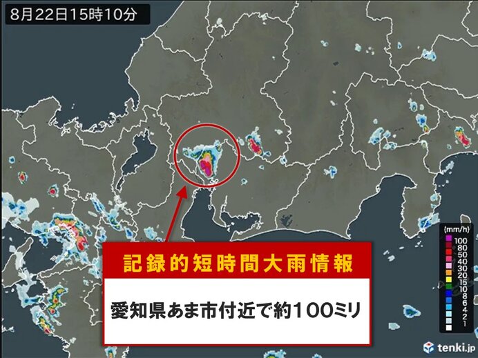 愛知県で猛烈な雨　「記録的短時間大雨情報」