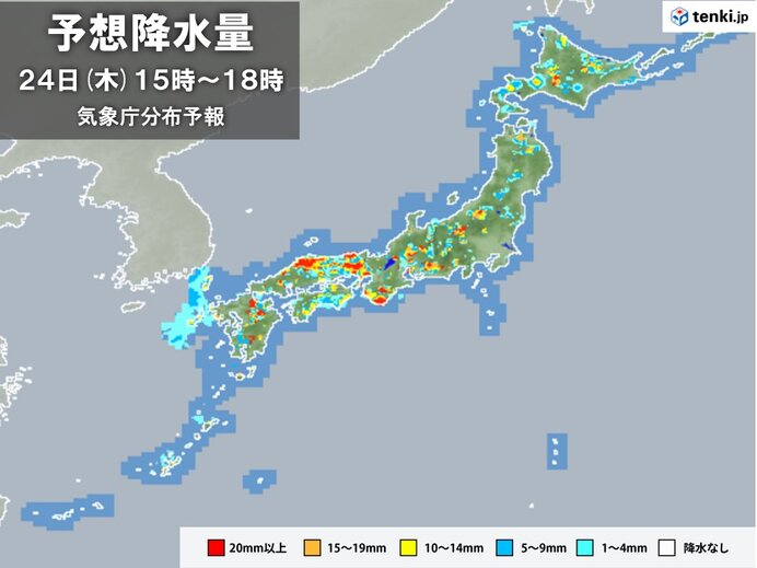 24日 九州～東海は雷雨や非常に激しい雨 関東甲信～北海道は天気急変と 