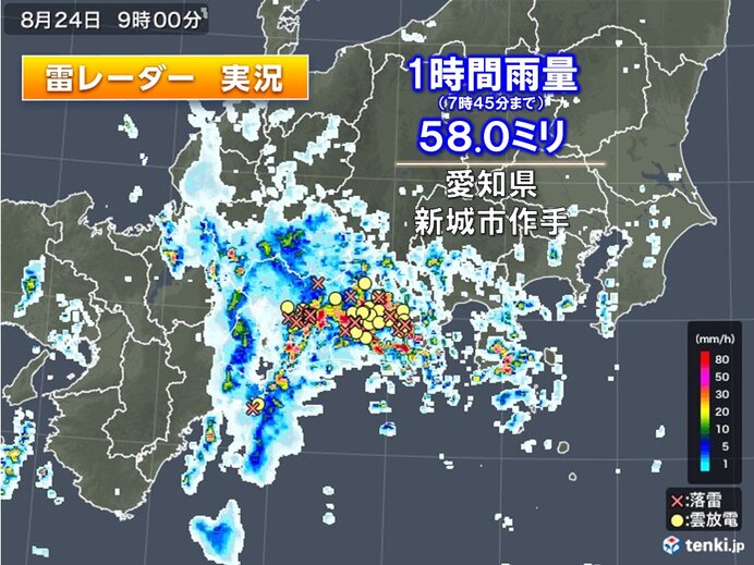 東海に活発な雨雲や雷雲　非常に激しい雨を観測　落雷も発生　午後も大気の状態不安定