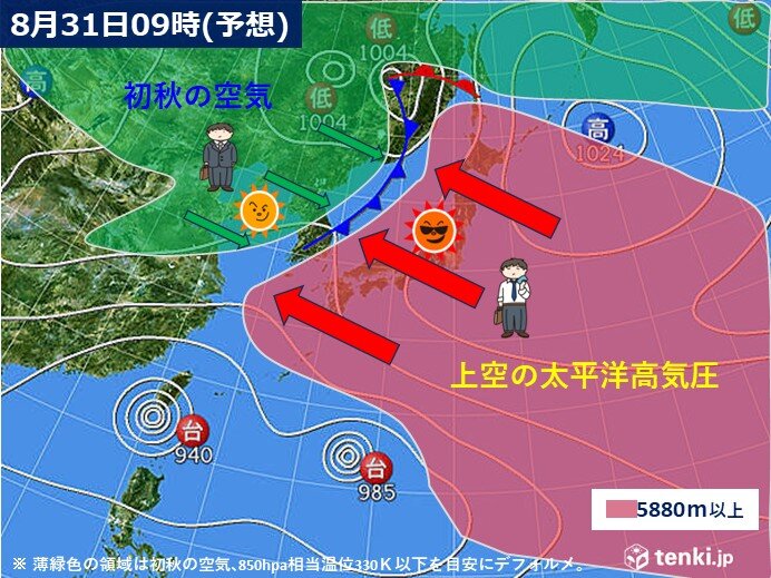 依然強い夏の太平洋高気圧　季節の境目「秋雨前線」は南下しにくい