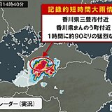 香川県で1時間に約90ミリ「記録的短時間大雨情報」