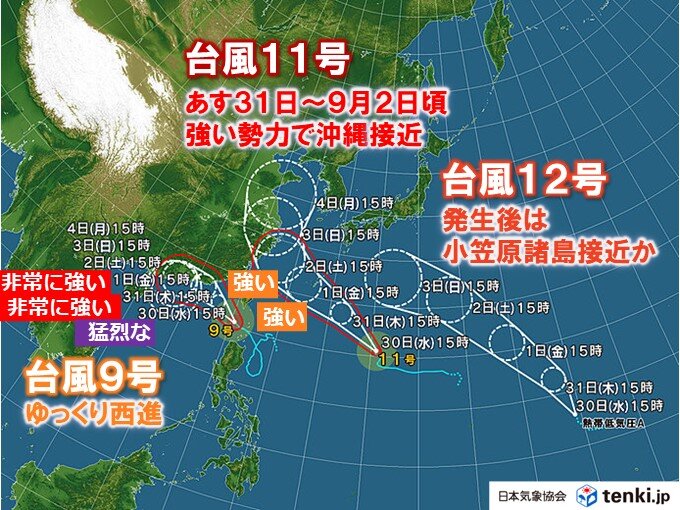 台風11号　あす31日～9月2日　強い勢力で沖縄に接近