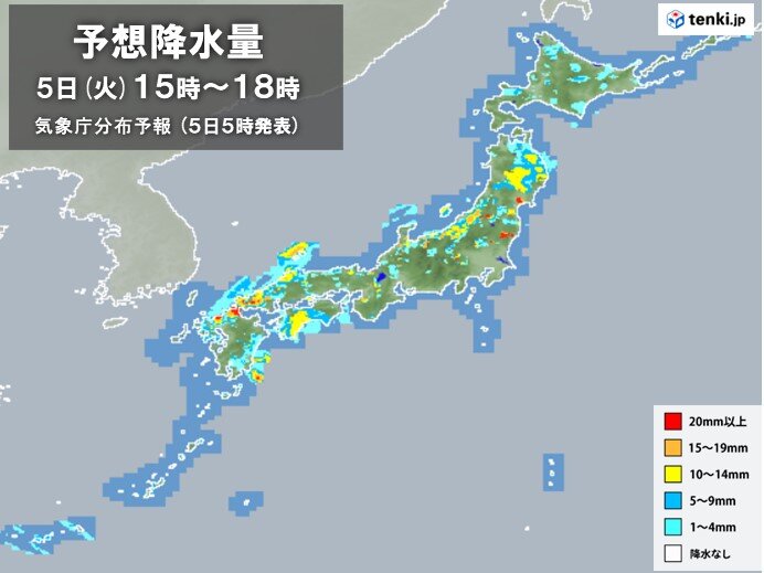 きょう5日　熱帯低気圧が九州に接近　全国的に大気の状態不安定　局地的な大雨に警戒