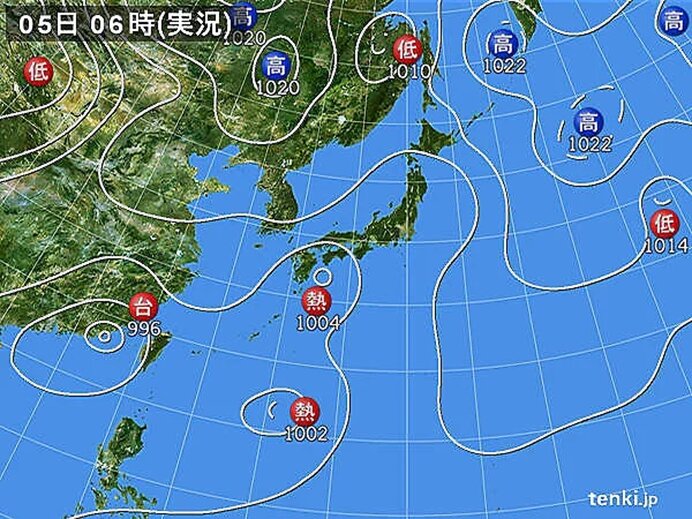 九州　熱帯低気圧の動き　6日朝にかけて、北部は局地的に激しい雨のおそれ_画像