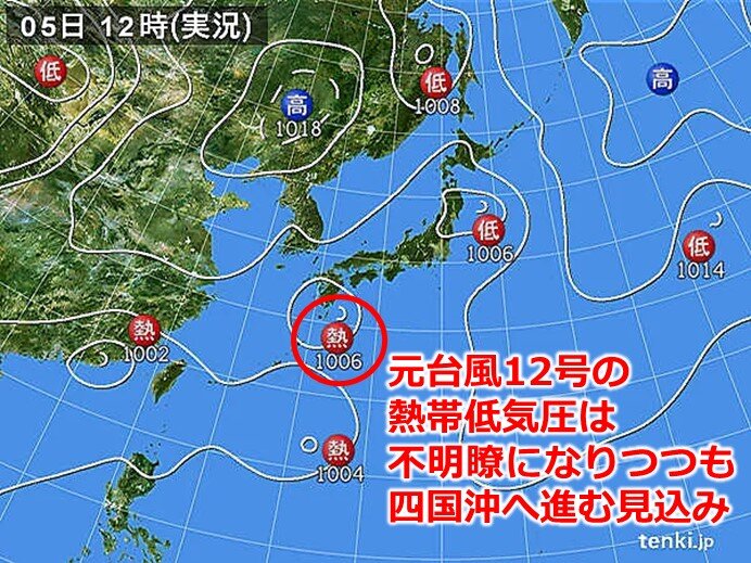 四国　あすは元台風12号の熱帯低気圧の影響で非常に激しい雨の恐れ