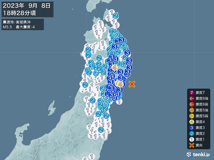 岩手県、宮城県で震度4の地震　津波の心配なし