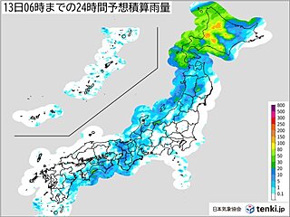 12日　北日本や東日本で大気の状態が非常に不安定　北海道や東海は警報級大雨に