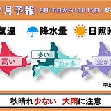 北海道の1か月予報　秋晴れ少なく大雨に注意　気温は引き続き高めに