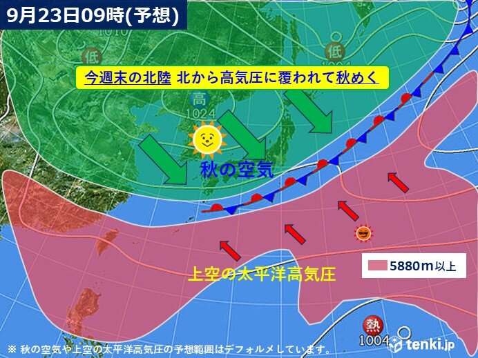 北陸　22日にかけて警報級大雨　週末は「頑張りすぎた夏の高気圧」南へ後退　秋めく