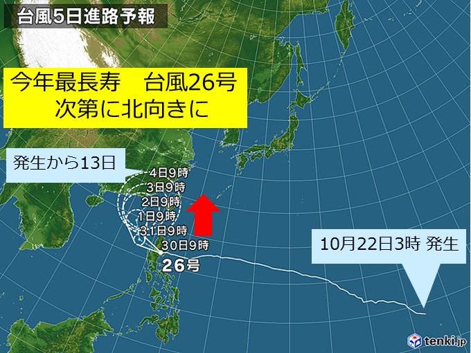 台風26号　今年最も長生き台風に