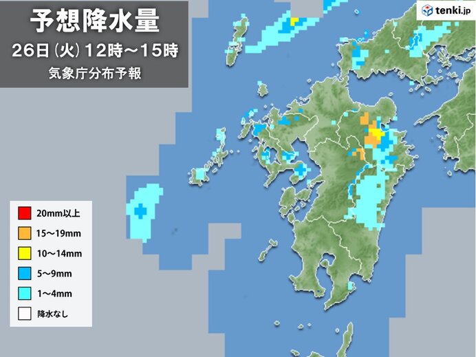 あす26日も九州は所々で雨や雷雨
