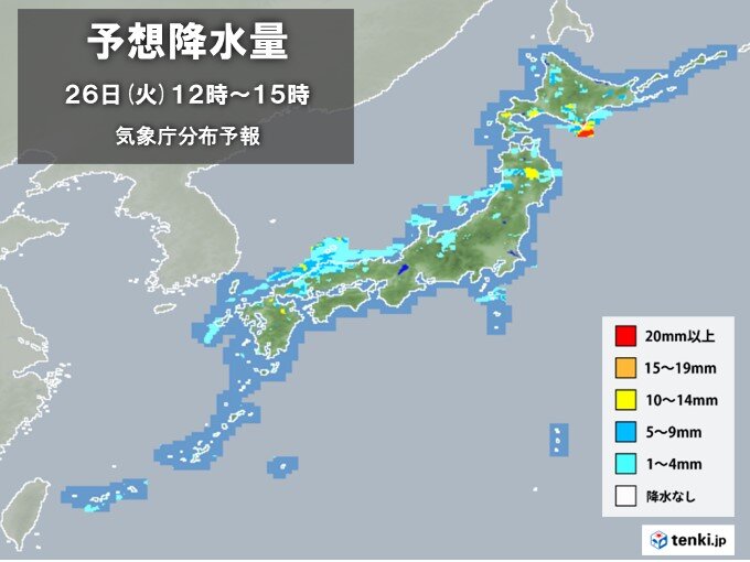 日本海側に雨雲かかる