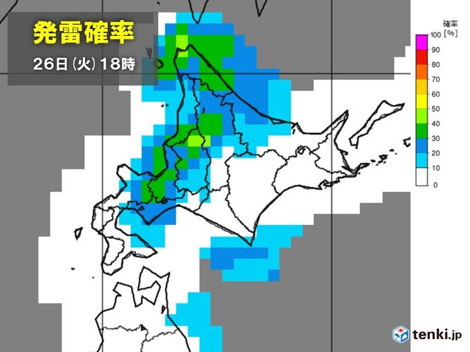 北海道は急な雷雨の恐れ