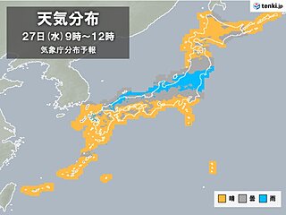 27日　北陸や東北南部を中心に雨　関東なども所々で雨に　九州～関東は蒸し暑く