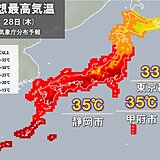 28日　関東以西は厳しい残暑　東京都心は真夏並み　甲府や静岡で最も遅い猛暑日か