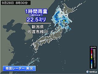 北海道～北陸に雨雲　土砂降りの雨の所も　日中は激しい雨に注意