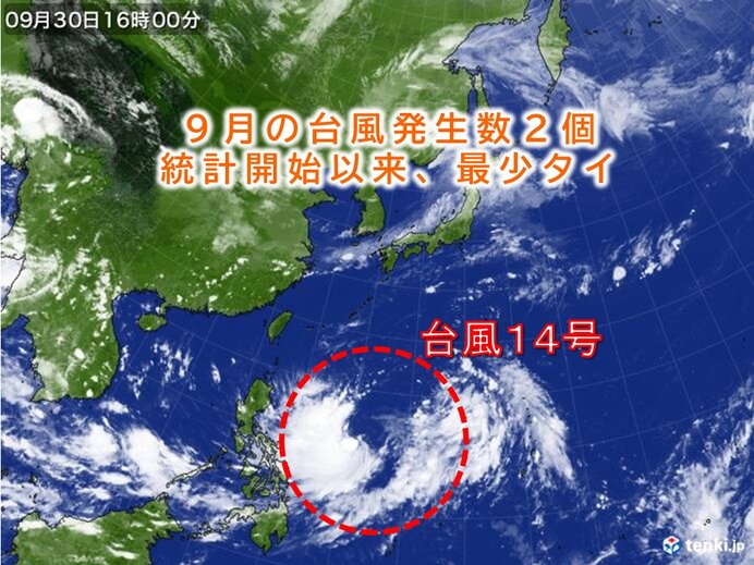 9月の台風発生数は2個 統計開始以来、最少タイ 台風14号は非常に強い ...